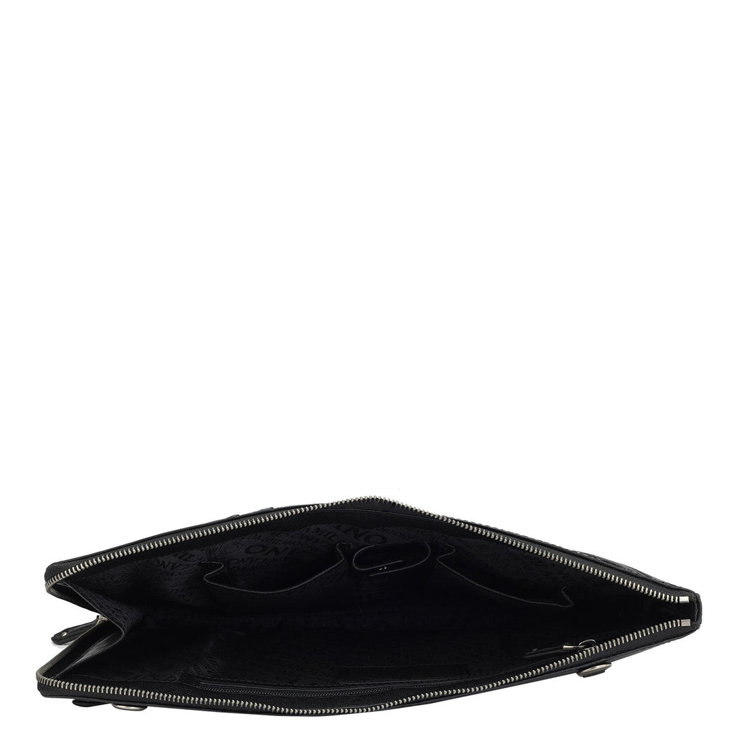 Black Croco Franzy Leather Laptop Sleeve - Upto 15"