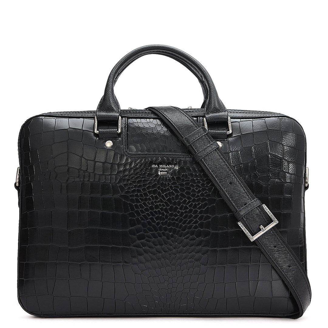 Croco Leather Laptop Sleeve - Black