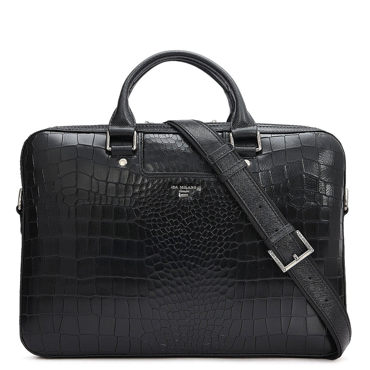 Croco Leather Laptop Sleeve - Black