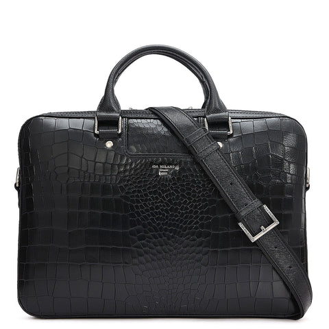Croco Leather Laptop Sleeve - Black