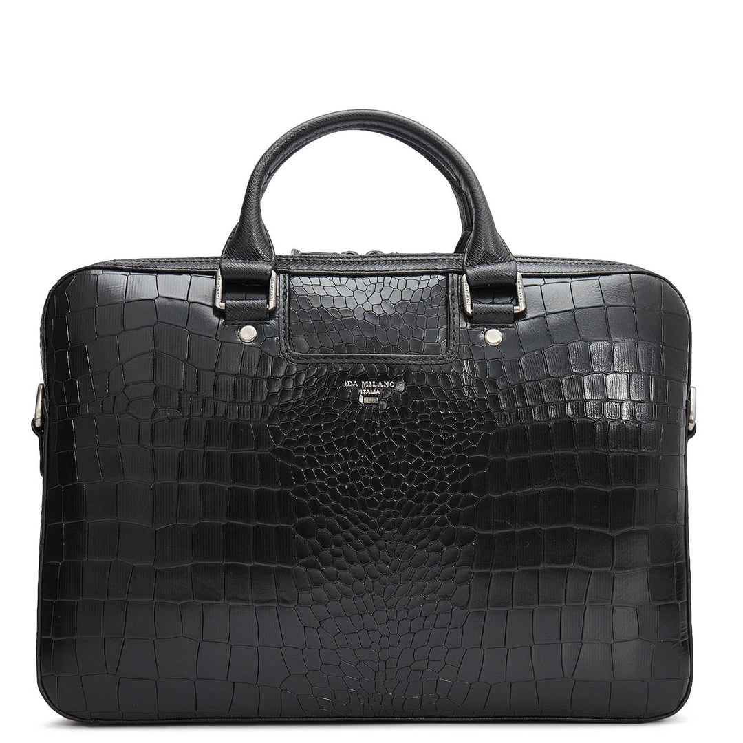 Croco Leather Laptop Sleeve - Black