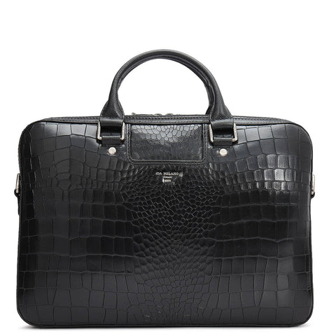 Croco Leather Laptop Sleeve - Black