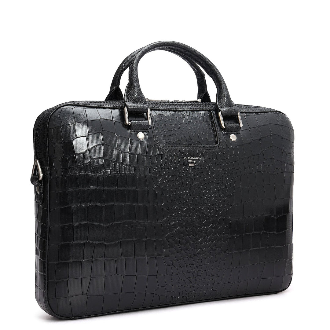 Croco Leather Laptop Sleeve - Black