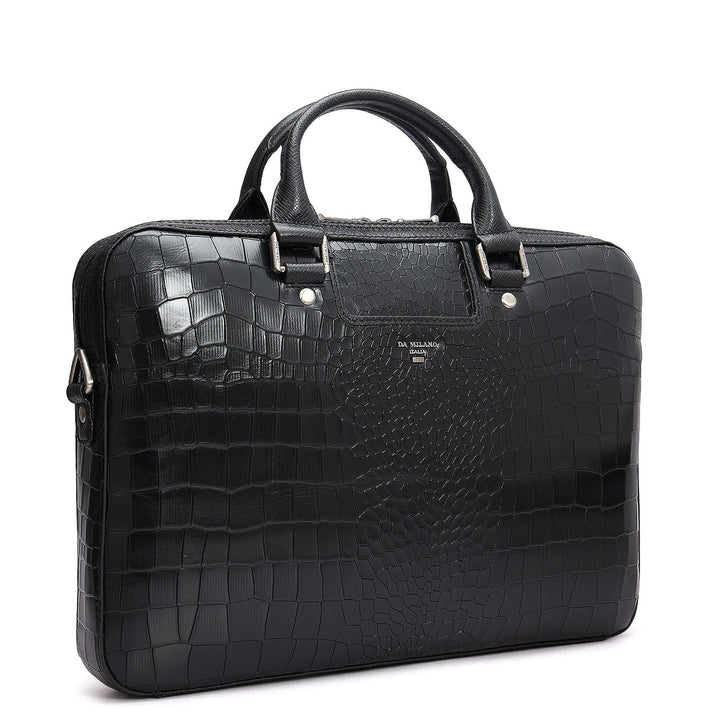 Croco Leather Laptop Sleeve - Black