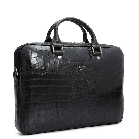 Croco Leather Laptop Sleeve - Black