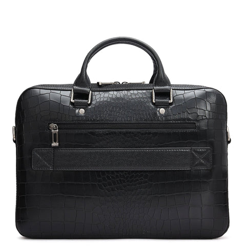 Croco Leather Laptop Sleeve - Black