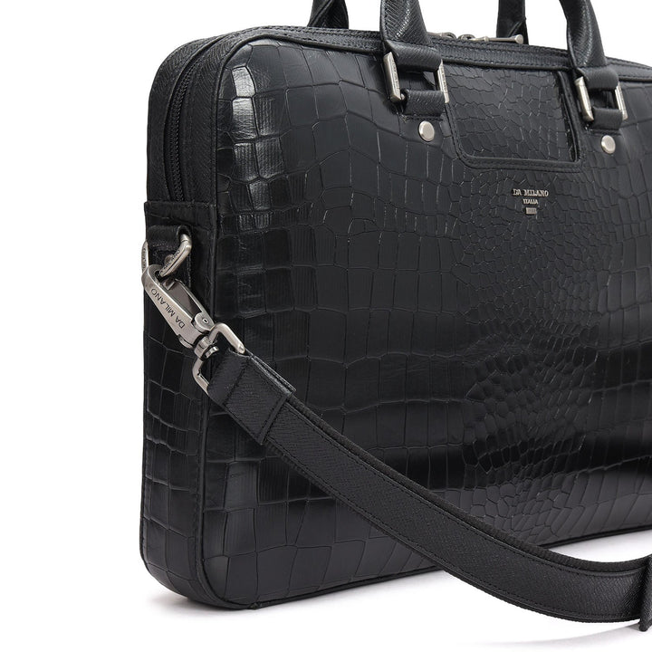 Croco Leather Laptop Sleeve - Black