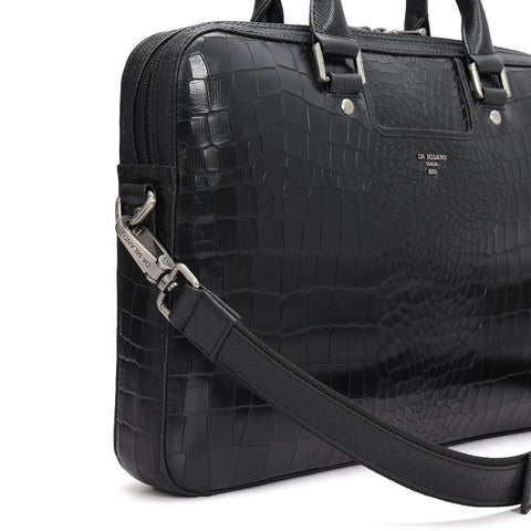 Croco Leather Laptop Sleeve - Black