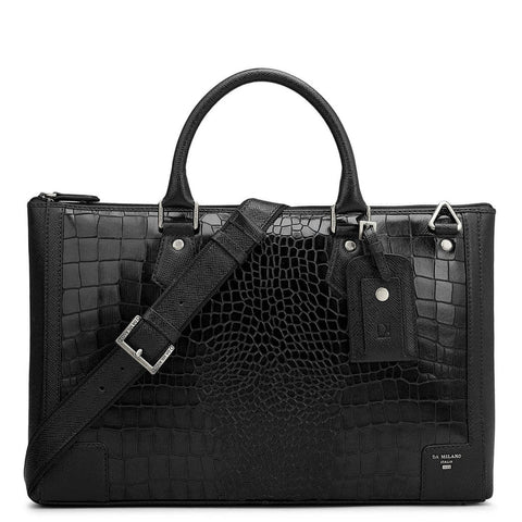 Black Croco Franzy Leather Laptop Sleeve - Upto 16"