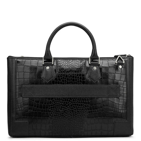 Black Croco Franzy Leather Laptop Sleeve - Upto 16"