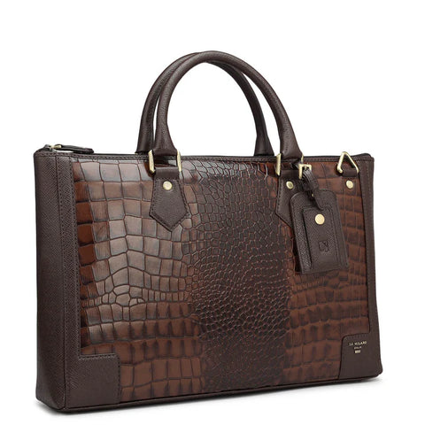 Brown Croco Franzy Leather Laptop Sleeve - Upto 16"