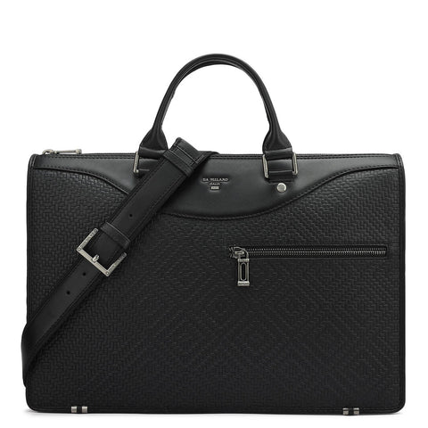 Mat Emboss Plain Leather Laptop Sleeve - Black