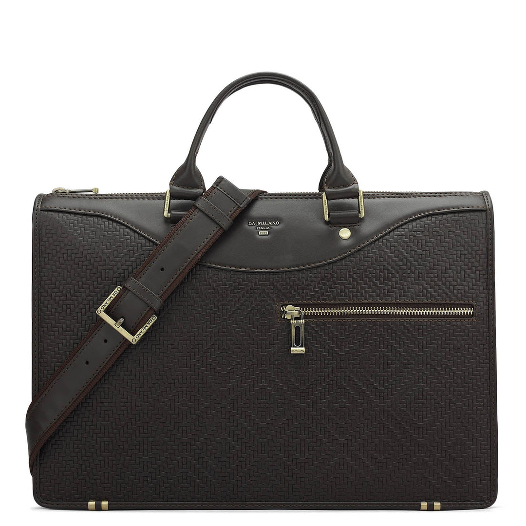 Mat Emboss Plain Leather Laptop Sleeve - Brown