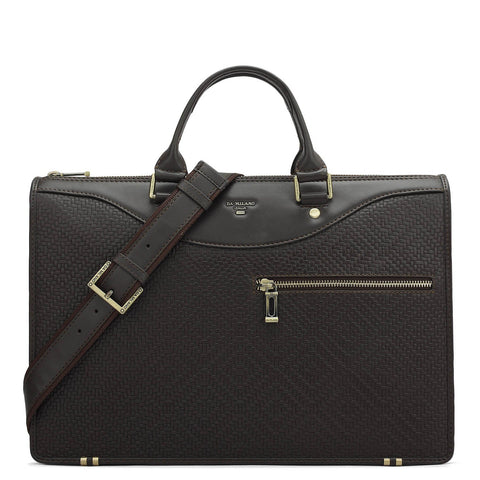 Mat Emboss Plain Leather Laptop Sleeve - Brown