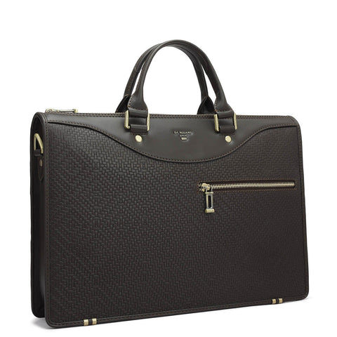 Mat Emboss Plain Leather Laptop Sleeve - Brown