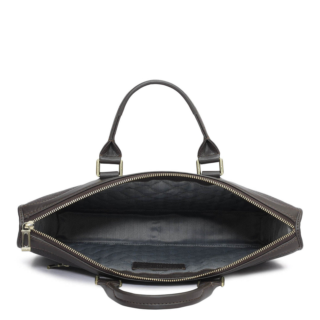Mat Emboss Plain Leather Laptop Sleeve - Brown