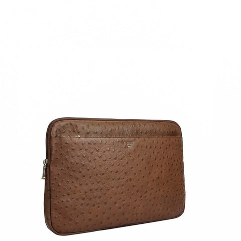 Ostrich Leather Laptop Sleeve - Mocha