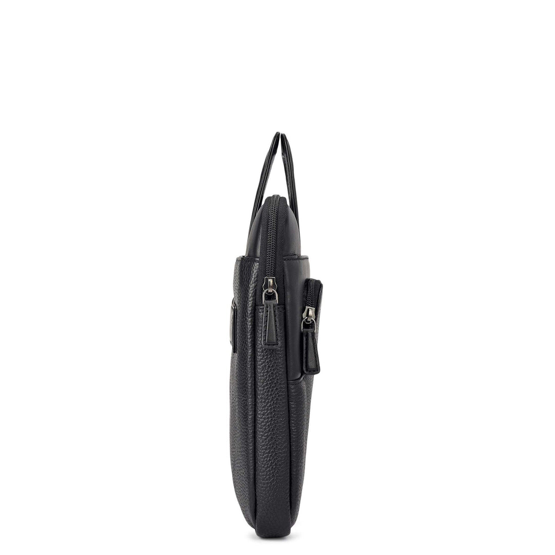 Wax Plain Leather Laptop Sleeve - Black