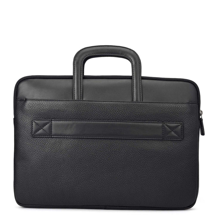 Wax Plain Leather Laptop Sleeve - Black