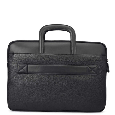 Wax Plain Leather Laptop Sleeve - Black