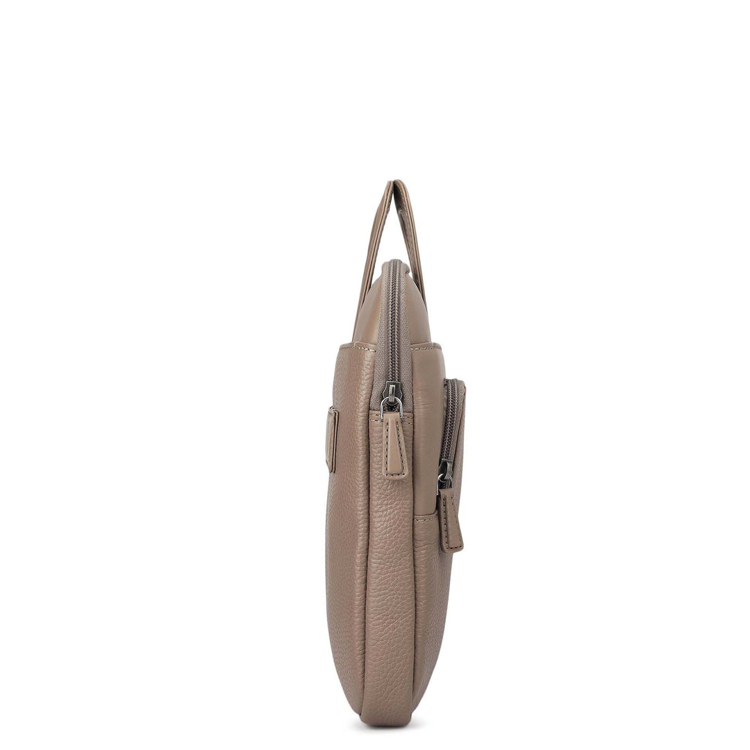 Wax Plain Leather Laptop Sleeve - Smoke Grey