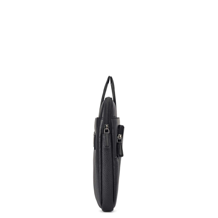 Wax Plain Leather Laptop Sleeve - Black
