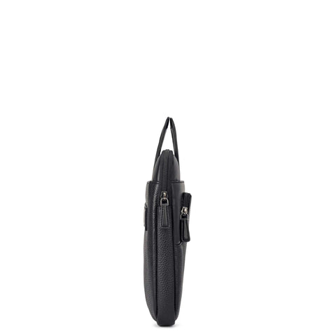 Wax Plain Leather Laptop Sleeve - Black