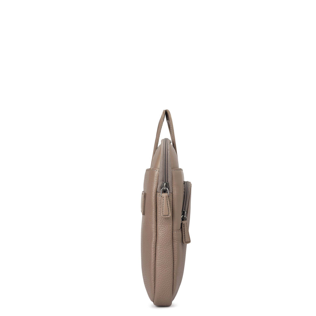 Wax Plain Leather Laptop Sleeve - Smoke Grey