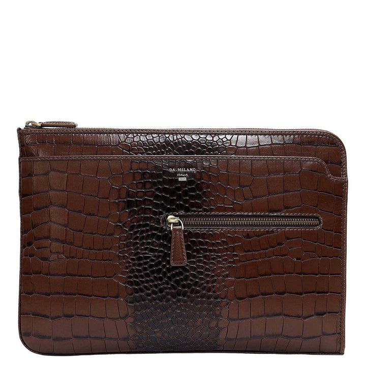Croco Leather Laptop Sleeve (Medium) - Brown