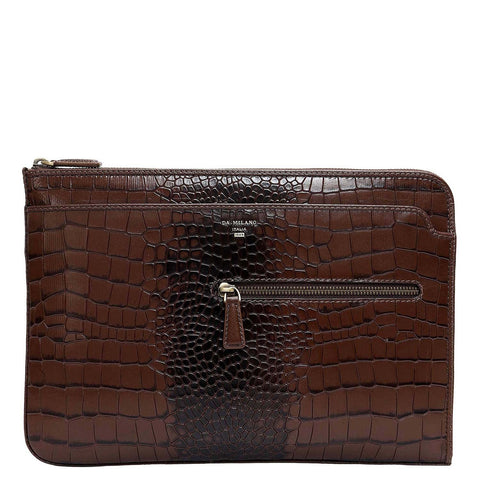 Croco Leather Laptop Sleeve (Medium) - Brown
