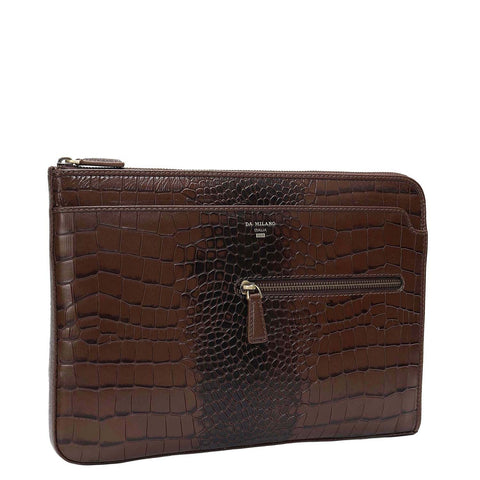 Croco Leather Laptop Sleeve (Medium) - Brown