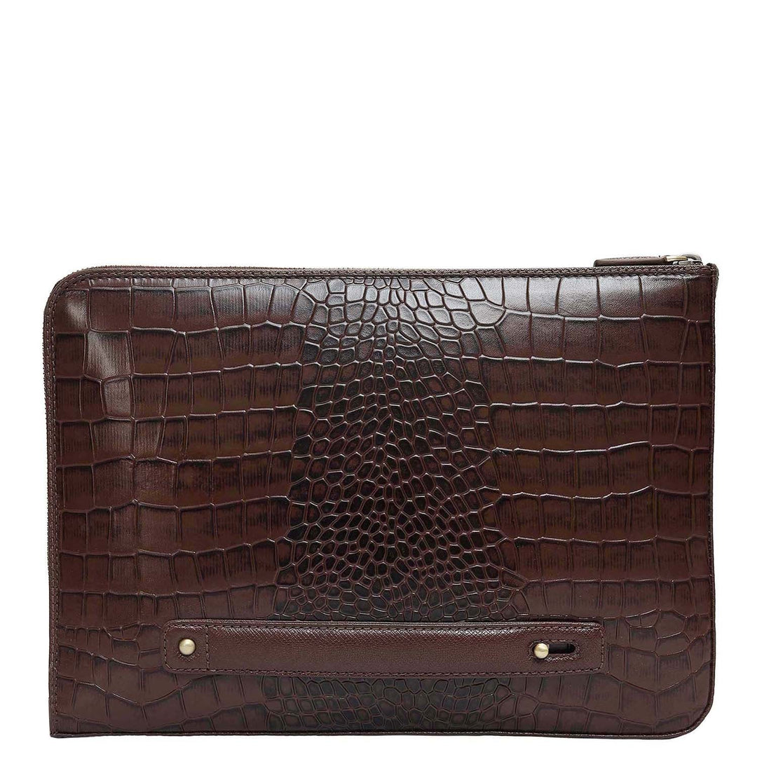 Croco Leather Laptop Sleeve (Medium) - Brown