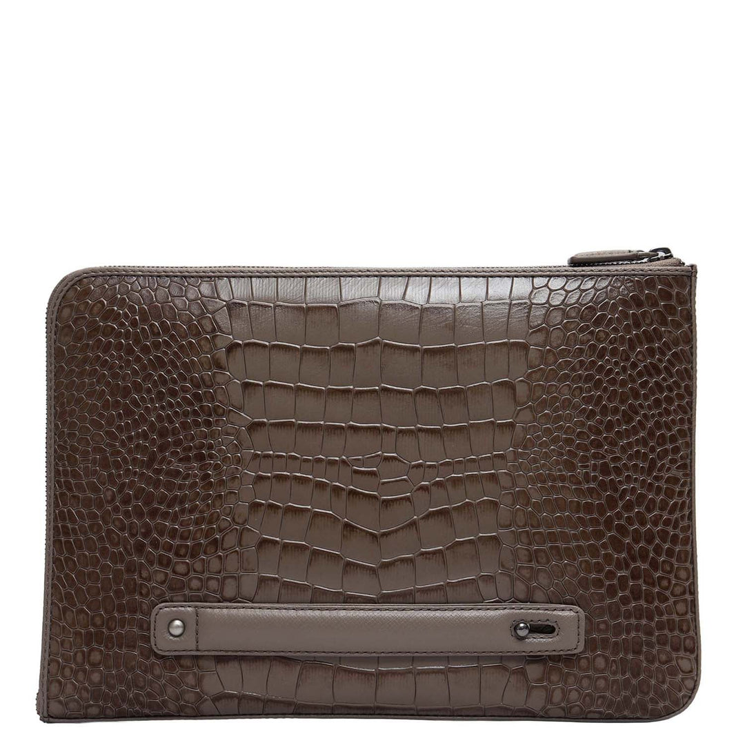 Croco Leather Laptop Sleeve (Medium) - Smoke Grey