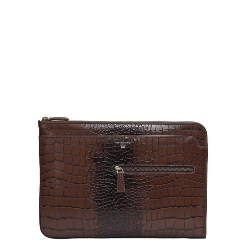Croco Leather Laptop Sleeve (Small) - Brown