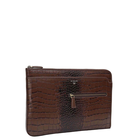 Croco Leather Laptop Sleeve (Small) - Brown