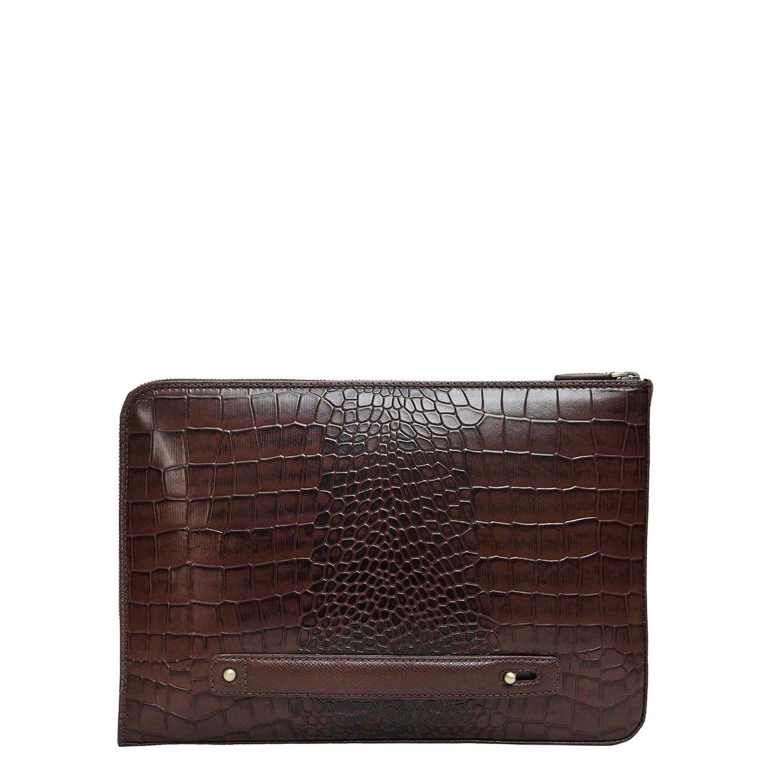 Croco Leather Laptop Sleeve (Small) - Brown