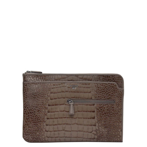 Croco Leather Laptop Sleeve (Small) - Smoke Grey
