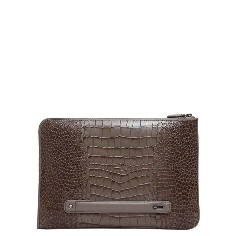 Croco Leather Laptop Sleeve (Small) - Smoke Grey