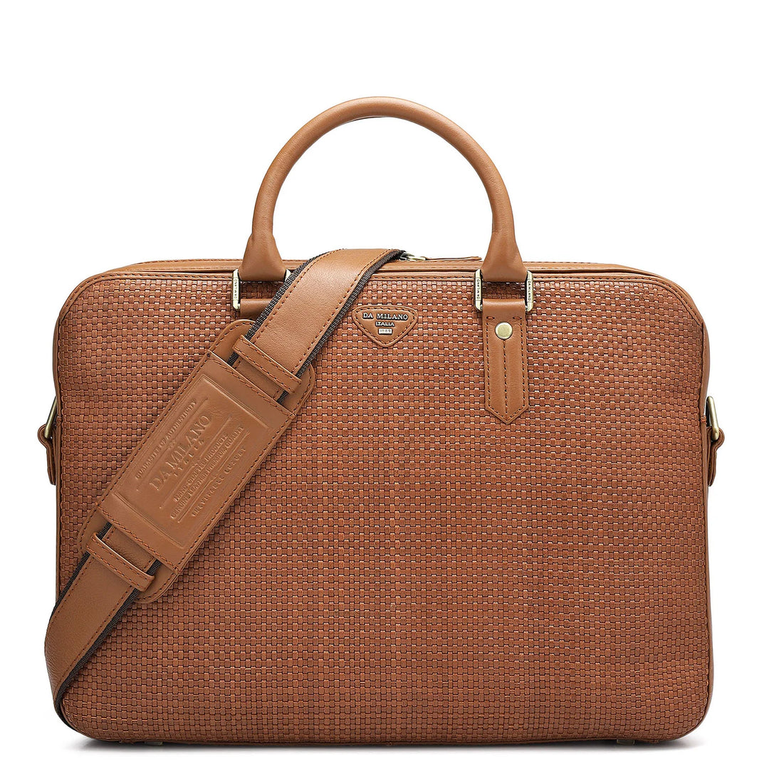 Mat Plain Leather Laptop Bag - Tan