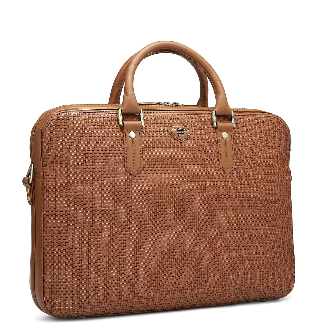 Mat Plain Leather Laptop Bag - Tan