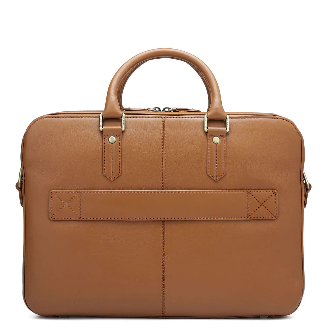 Mat Plain Leather Laptop Bag - Tan