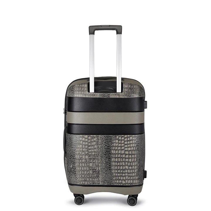 Medium PC & Croco Leather Trolley - Grey