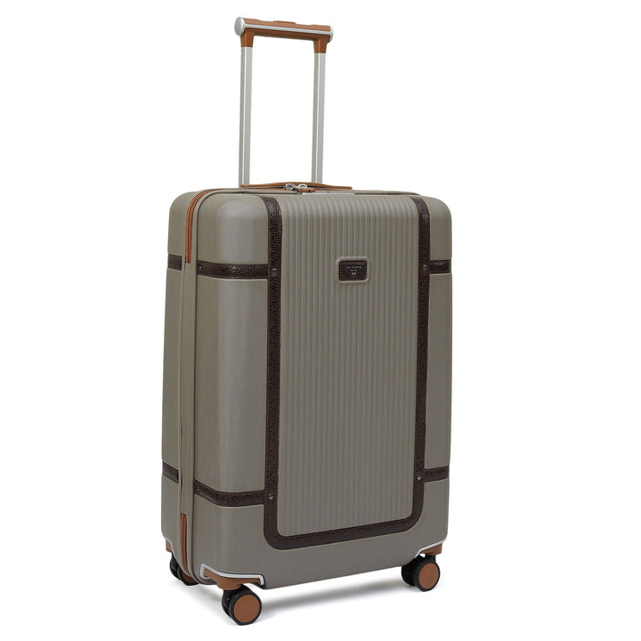 Large PC Mat Emboss Leather Trolley - Khaki & Brown