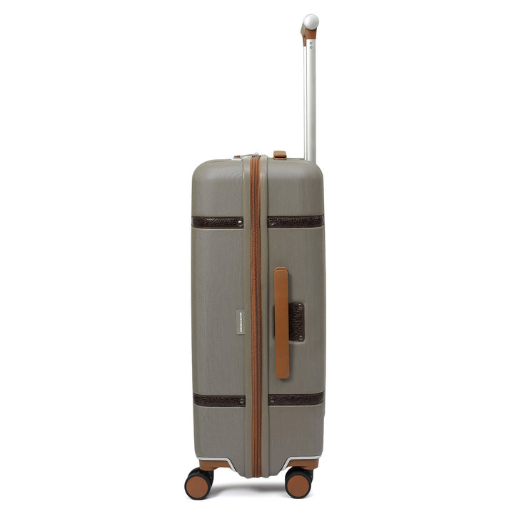 Large PC Mat Emboss Leather Trolley - Khaki & Brown