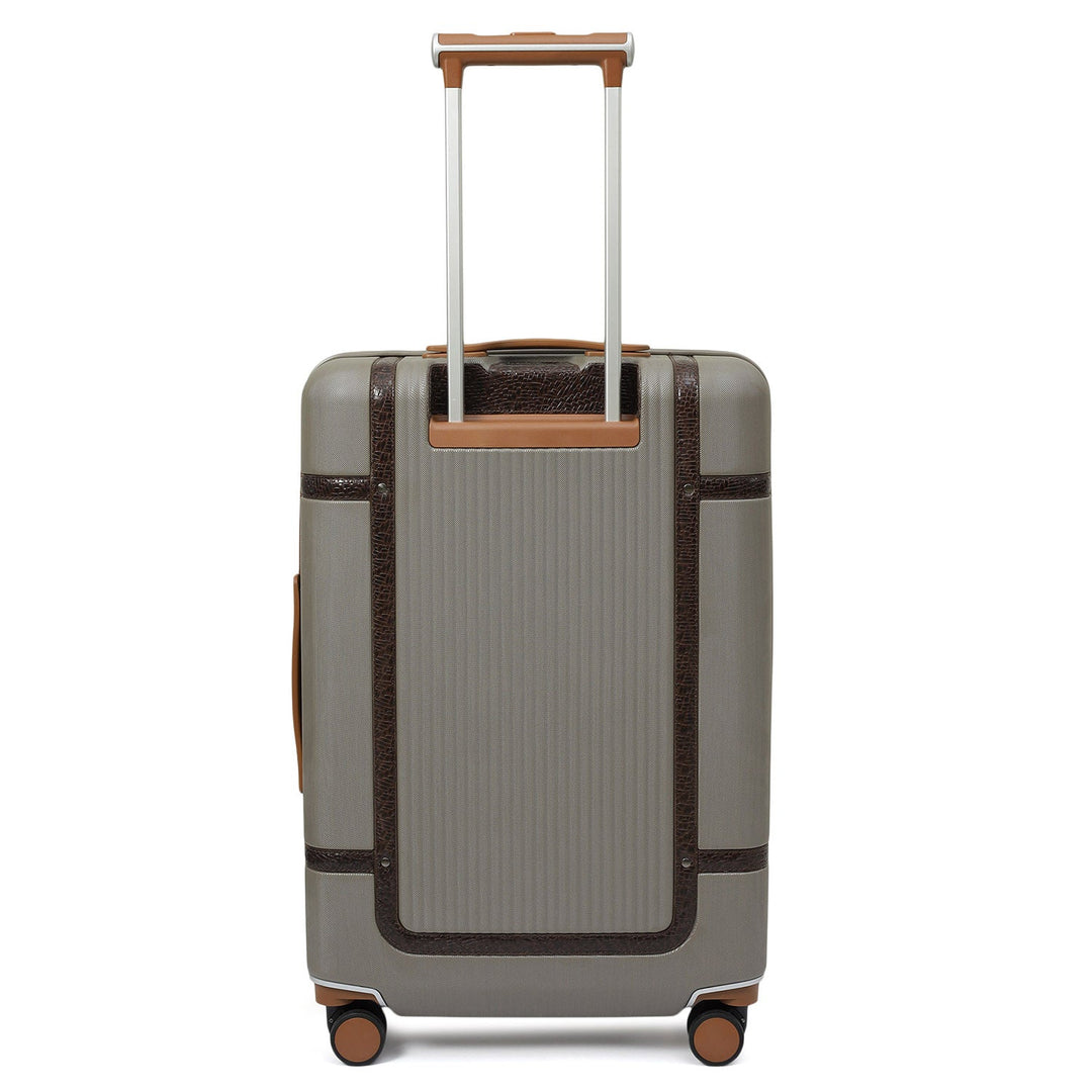 Large PC Mat Emboss Leather Trolley - Khaki & Brown