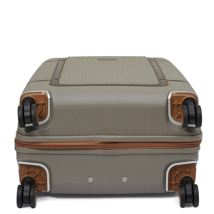 Large PC Mat Emboss Leather Trolley - Khaki & Brown