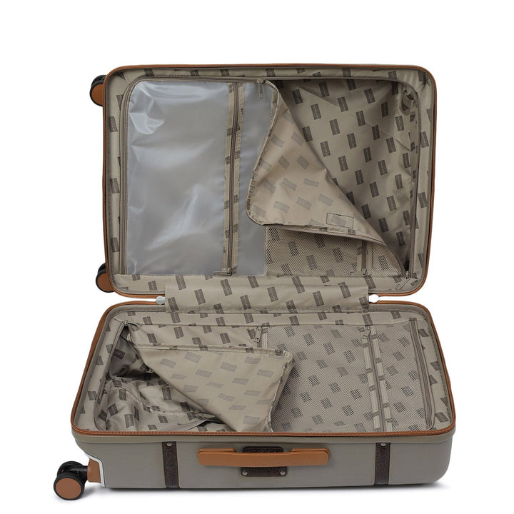 Large PC Mat Emboss Leather Trolley - Khaki & Brown