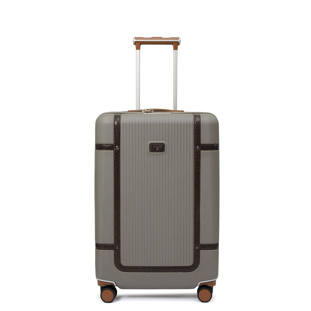 Medium PC Mat Emboss Leather Trolley - Khaki & Brown