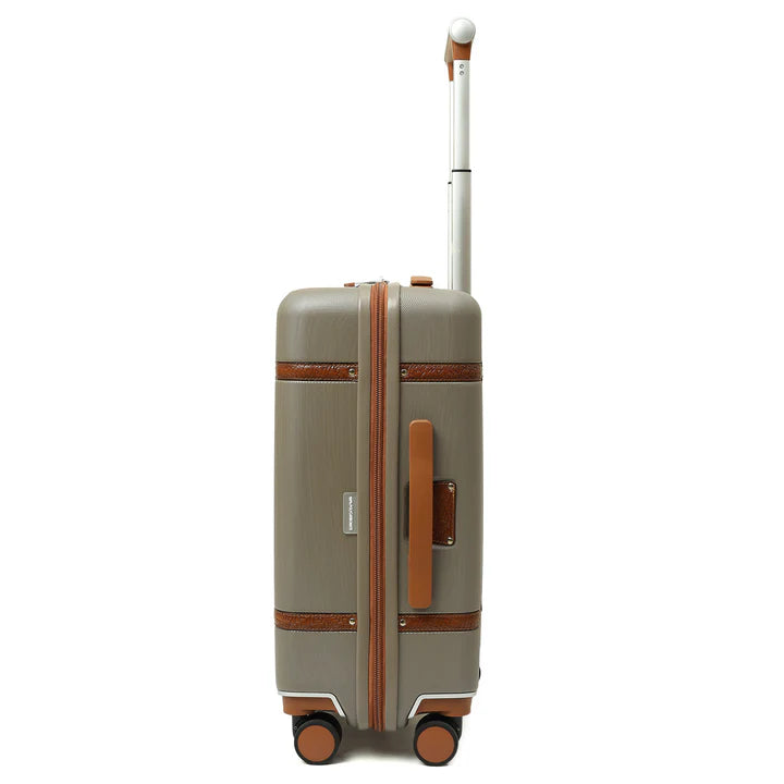 Small PC Mat Emboss Leather Trolley - Khaki & Cognac