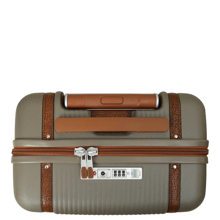 Small PC Mat Emboss Leather Trolley - Khaki & Cognac